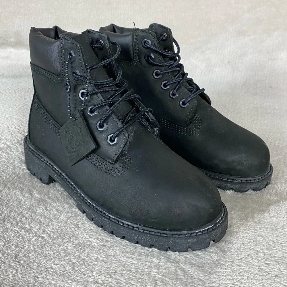 Timberland Premium 6 inch Kids Boys Boots Size 13‎ Black Nubuck Waterproof NEW